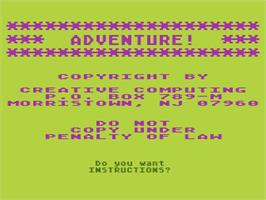 Title screen of Adventure Land on the Atari 8-bit.