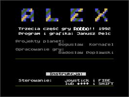 Title screen of Alex on the Atari 8-bit.