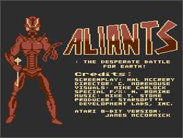 Title screen of Aliants - The Desperate Battle For Earth on the Atari 8-bit.