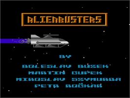 Title screen of Alienbusters on the Atari 8-bit.