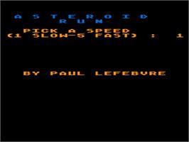 Title screen of Asteroid Run on the Atari 8-bit.