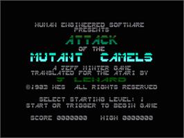 Title screen of Attack Of The Mutant Camels on the Atari 8-bit.