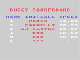 Title screen of Baja Buggies on the Atari 8-bit.