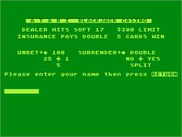 Title screen of Blackjack Casino on the Atari 8-bit.