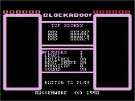 Title screen of Blockaboo! on the Atari 8-bit.