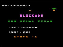 Title screen of Blockade on the Atari 8-bit.