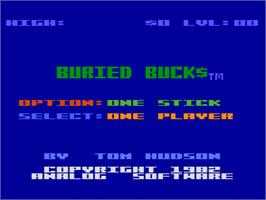 Title screen of Buried Buck$ on the Atari 8-bit.