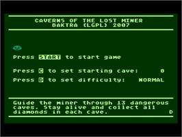 Title screen of Caverns Of The Lost Miner on the Atari 8-bit.