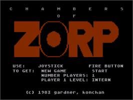 Title screen of Chambers Of Zorp on the Atari 8-bit.