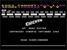 Title screen of Chicken on the Atari 8-bit.
