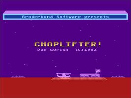 Title screen of Choplifter! on the Atari 8-bit.