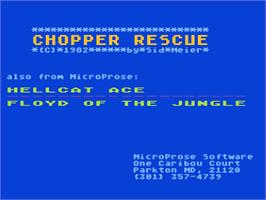 Title screen of Chopper Rescue on the Atari 8-bit.