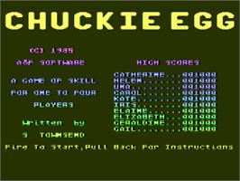 Title screen of Chuckie Egg on the Atari 8-bit.