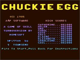 Title screen of Chuckie Egg on the Atari 8-bit.