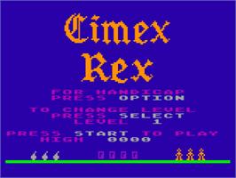 Title screen of Cimex Rex on the Atari 8-bit.