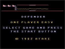 Title screen of Defender on the Atari 8-bit.