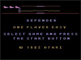 Title screen of Defender on the Atari 8-bit.