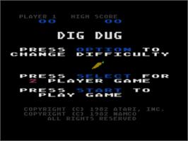 Title screen of Dig Dug on the Atari 8-bit.