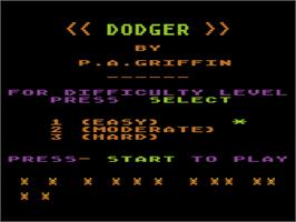 Title screen of Dodger on the Atari 8-bit.