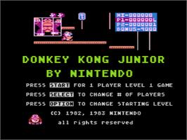 Title screen of Donkey Kong Junior on the Atari 8-bit.