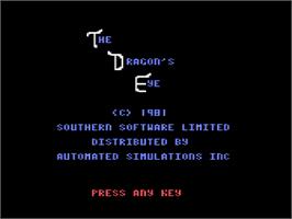 Title screen of Dragon's Eye on the Atari 8-bit.