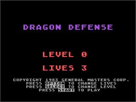 Title screen of Dragon Defense on the Atari 8-bit.