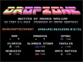 Title screen of Dropzone on the Atari 8-bit.