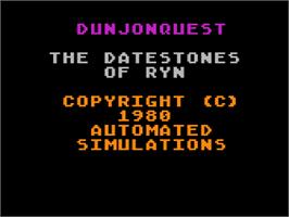 Title screen of Dunjonquest: The Datestones of Ryn on the Atari 8-bit.