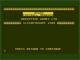 Title screen of Football Manager on the Atari 8-bit.