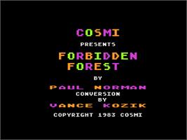 Title screen of Forbidden Forest on the Atari 8-bit.