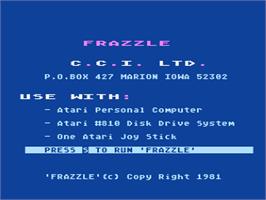 Title screen of Frazzle on the Atari 8-bit.