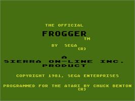 Title screen of Frogger (Parker Brothers) on the Atari 8-bit.