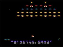 Title screen of Galactic Chase on the Atari 8-bit.
