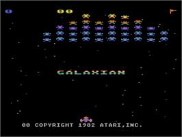 Title screen of Galaxian on the Atari 8-bit.