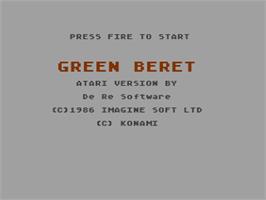Title screen of Green Beret on the Atari 8-bit.