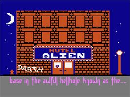Title screen of Hotel Alien on the Atari 8-bit.