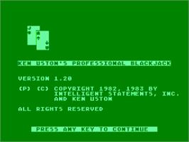 Title screen of Ken Uston's Professional Blackjack on the Atari 8-bit.