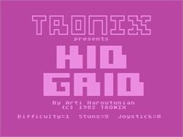 Title screen of Kid Grid on the Atari 8-bit.