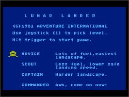 Title screen of Lunar Lander on the Atari 8-bit.