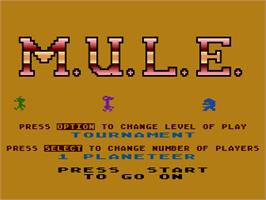 Title screen of M.U.L.E. on the Atari 8-bit.