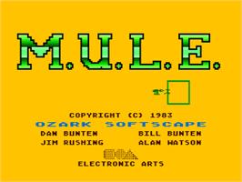 Title screen of MULE on the Atari 8-bit.