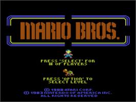 Title screen of Mario Bros. on the Atari 8-bit.