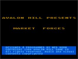 Title screen of Market Forces on the Atari 8-bit.