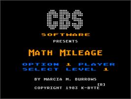 Title screen of Math Mileage on the Atari 8-bit.