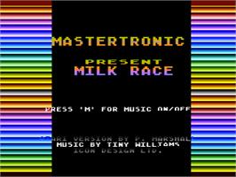 Title screen of Milk Race on the Atari 8-bit.