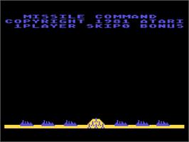 Title screen of Missile Command on the Atari 8-bit.