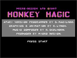 Title screen of Monkey Magic on the Atari 8-bit.
