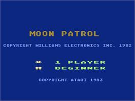 Title screen of Moon Patrol on the Atari 8-bit.