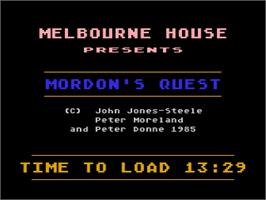 Title screen of Mordon's Quest on the Atari 8-bit.