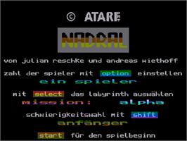 Title screen of Nadral on the Atari 8-bit.